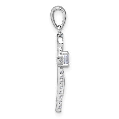 Sterling Silver Rhodium Plated Polished Fancy CZ Latin Cross Pendant