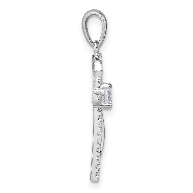 Sterling Silver Rhodium Plated Polished Fancy CZ Latin Cross Pendant