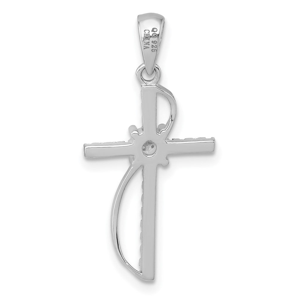 Sterling Silver Rhodium Plated Polished Fancy CZ Latin Cross Pendant