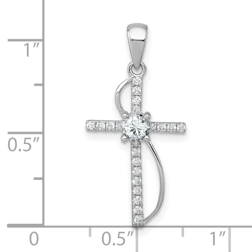 Sterling Silver Rhodium Plated Polished Fancy CZ Latin Cross Pendant
