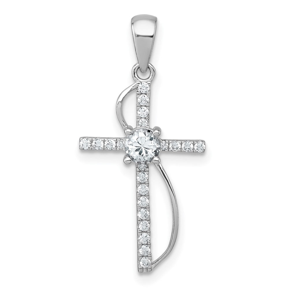 Sterling Silver Rhodium Plated Polished Fancy CZ Latin Cross Pendant