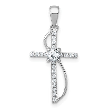 Sterling Silver Rhodium Plated Polished Fancy CZ Latin Cross Pendant