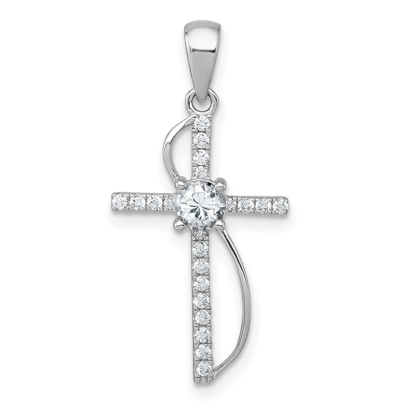 Sterling Silver Rhodium Plated Polished Fancy CZ Latin Cross Pendant