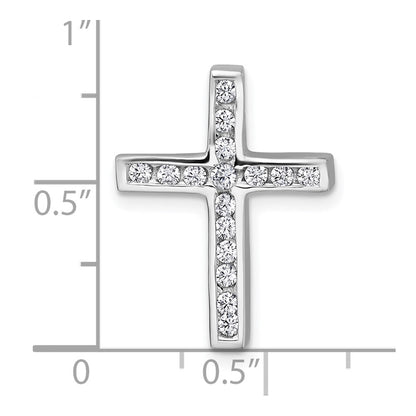 Sterling Silver Rhodium-Plated Polished CZ Cross Chain Slide Pendant