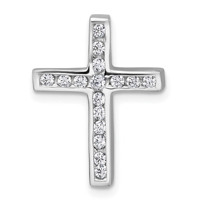 Sterling Silver Rhodium-Plated Polished CZ Cross Chain Slide Pendant