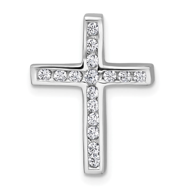 Sterling Silver Rhodium-Plated Polished CZ Cross Chain Slide Pendant