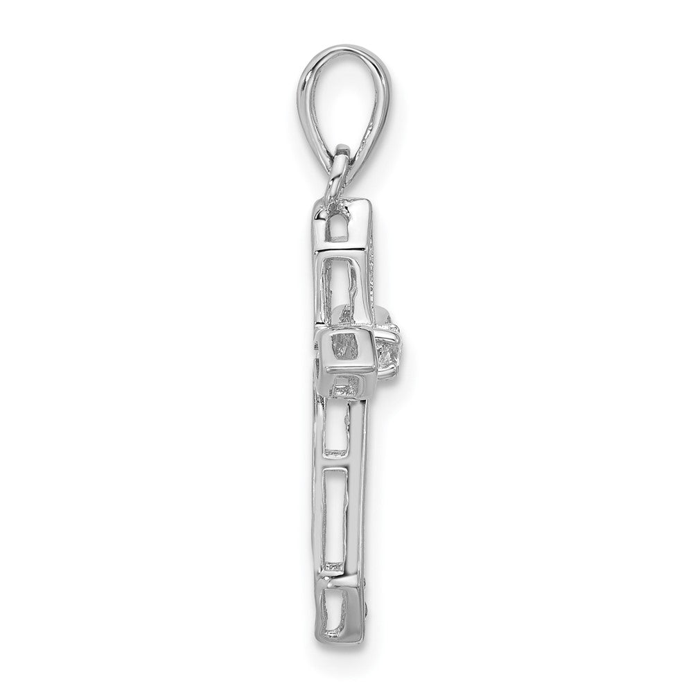 Sterling Silver Rhodium-Plated CZ Pointed Cross Pendant
