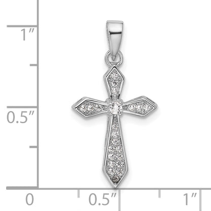 Sterling Silver Rhodium-Plated CZ Pointed Cross Pendant