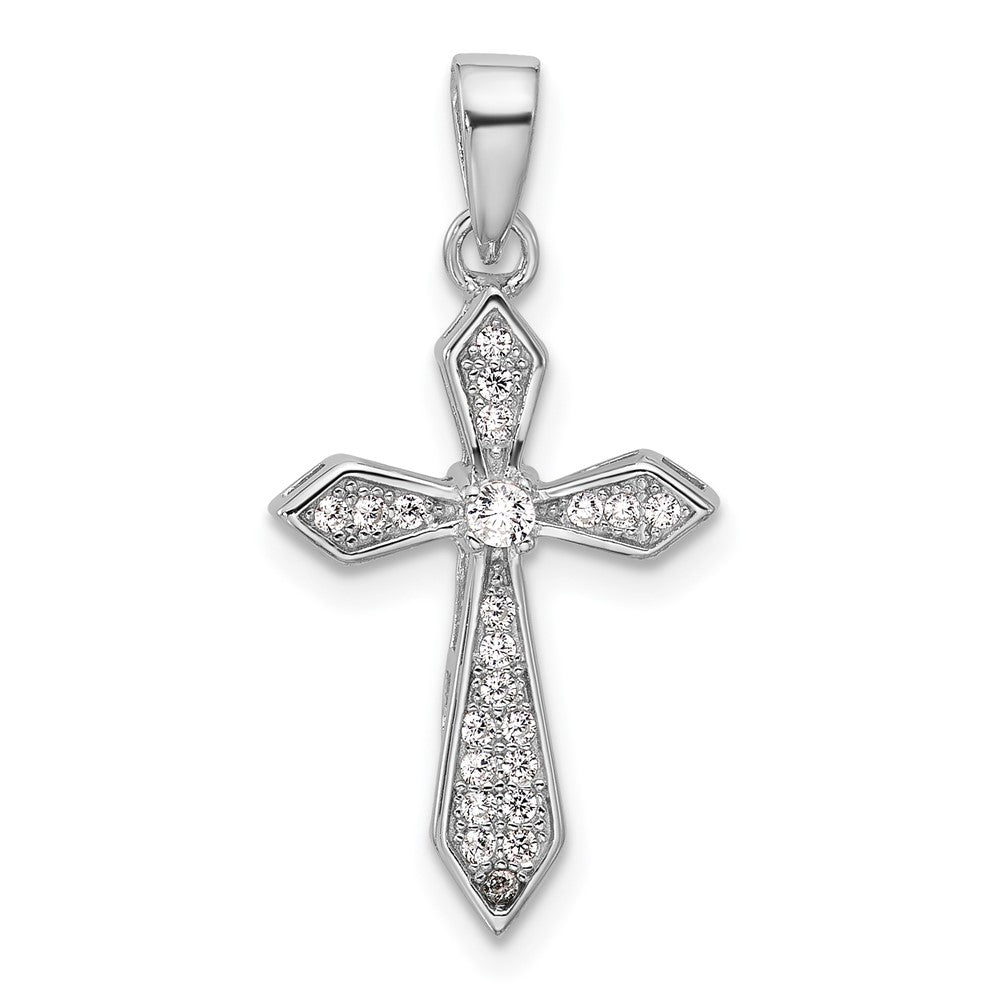 Sterling Silver Rhodium-Plated CZ Pointed Cross Pendant