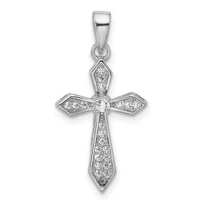 Sterling Silver Rhodium-Plated CZ Pointed Cross Pendant