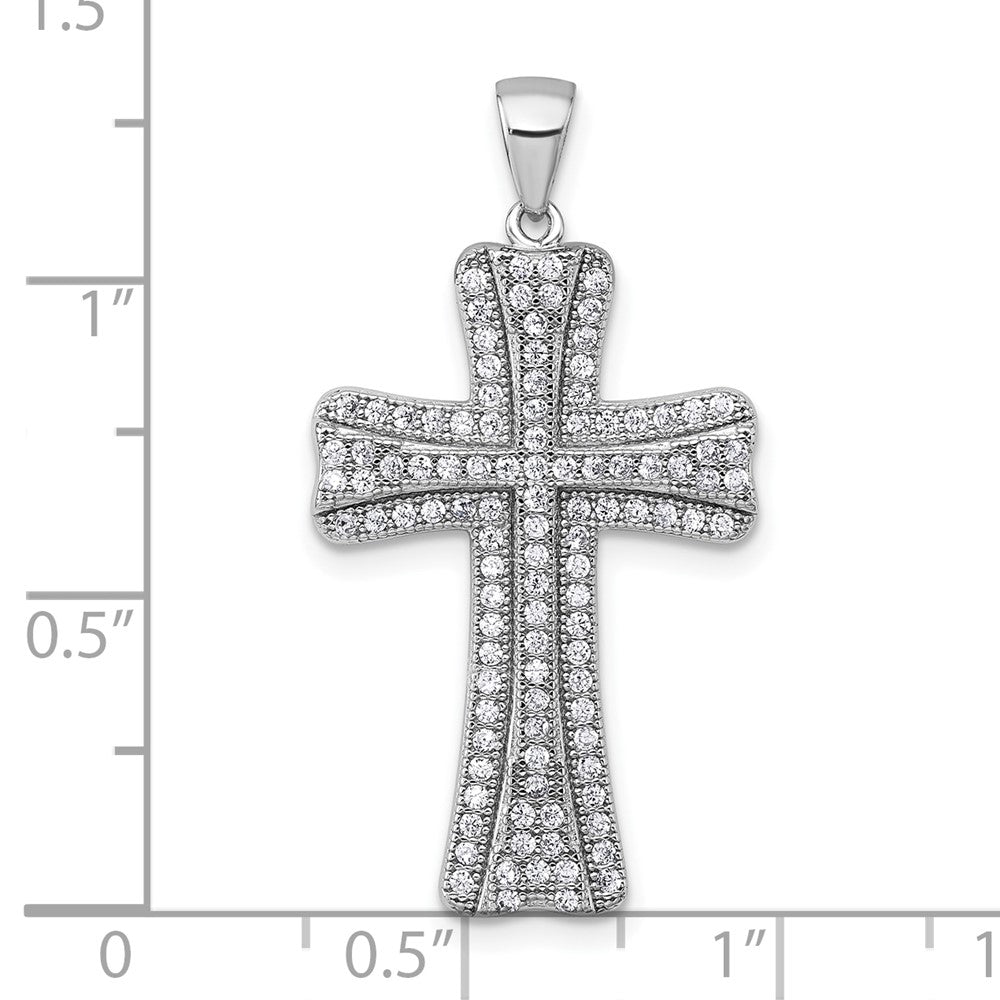 Sterling Silver Rhodium-Plated Polished CZ Cross Pendant