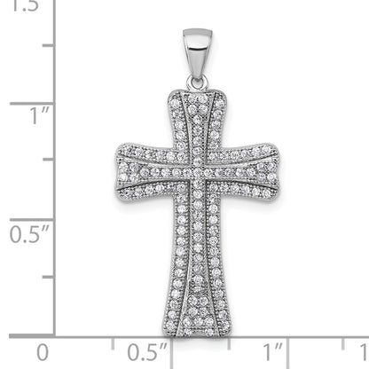 Sterling Silver Rhodium-Plated Polished CZ Cross Pendant