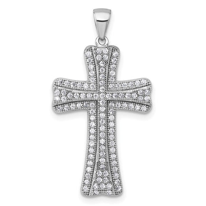 Sterling Silver Rhodium-Plated Polished CZ Cross Pendant