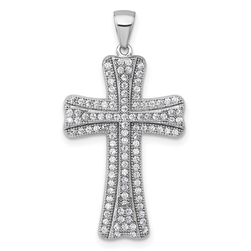 Sterling Silver Rhodium-Plated Polished CZ Cross Pendant
