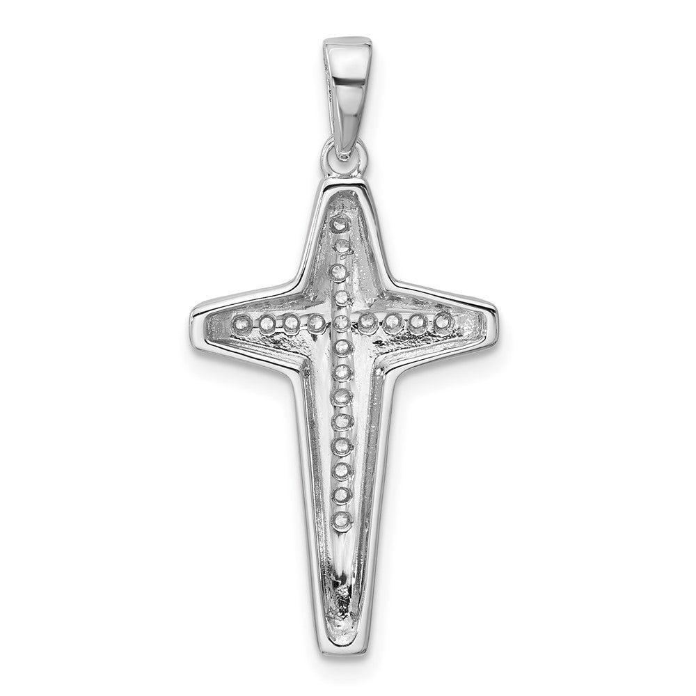 Sterling Silver Rhodium-Plated CZ Polished Cross Pendant