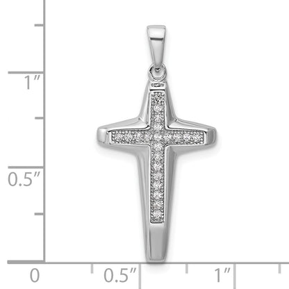 Sterling Silver Rhodium-Plated CZ Polished Cross Pendant