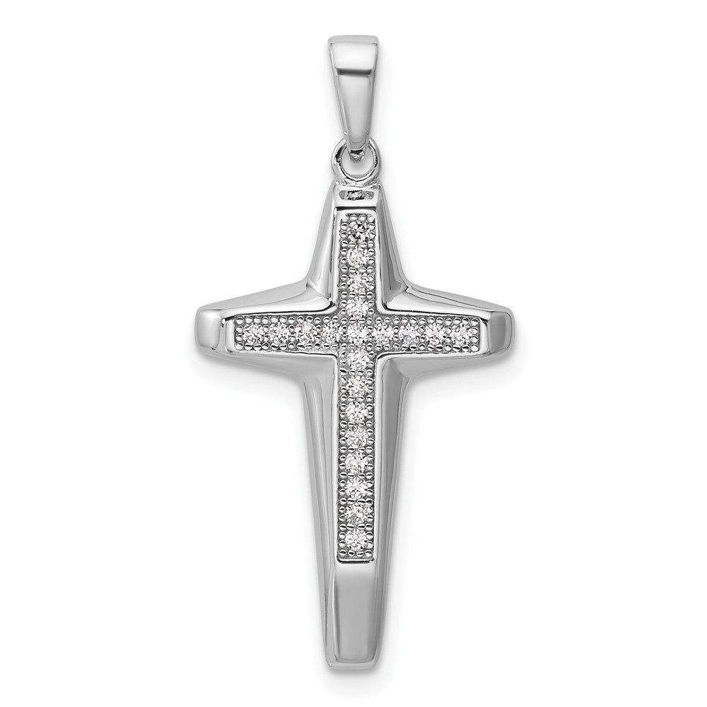 Sterling Silver Rhodium-Plated CZ Polished Cross Pendant
