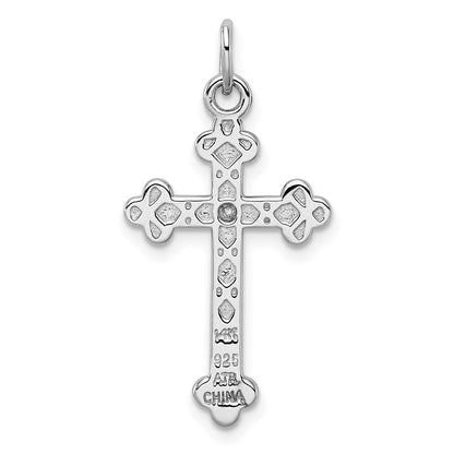 Sterling Silver Rh-Pl w/Silver/14K Two-Tone Accent Polished CZ Budded Cross Pendant