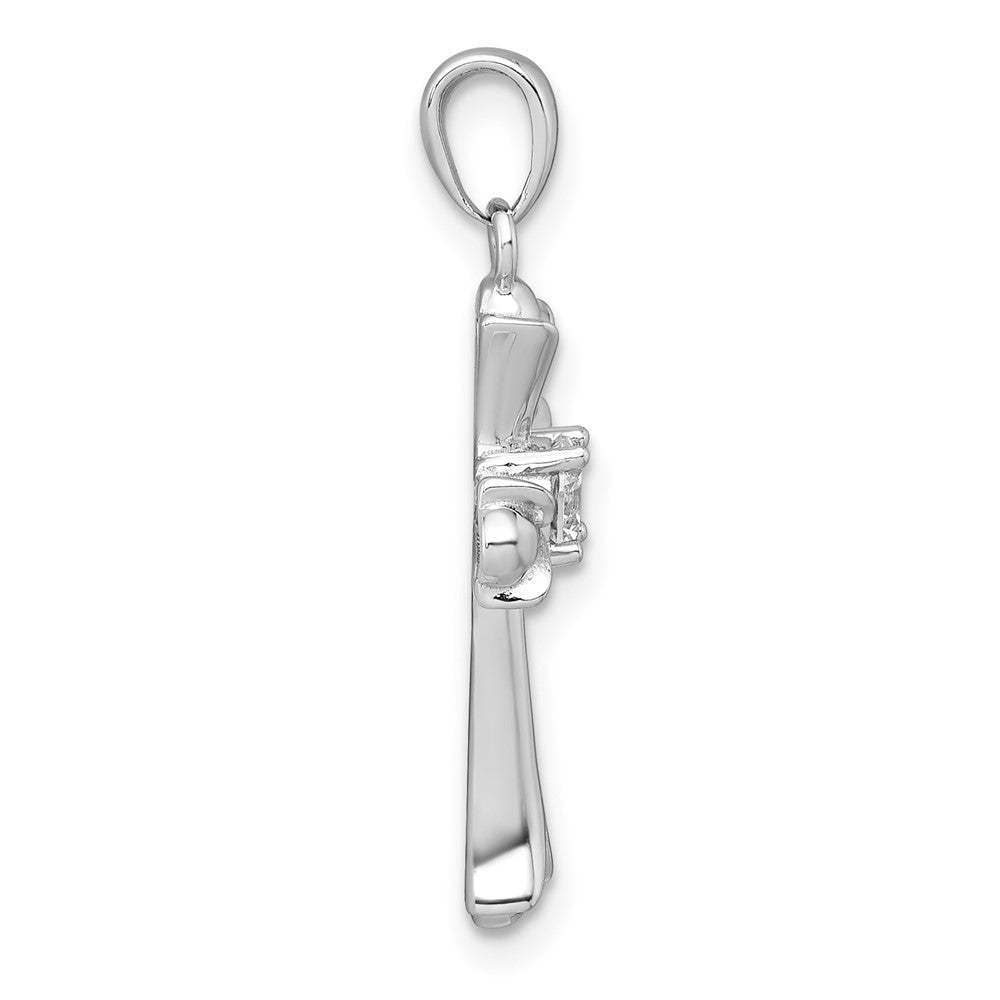 Sterling Silver Rhodium-Plated Fleur De Lis CZ Cross Pendant