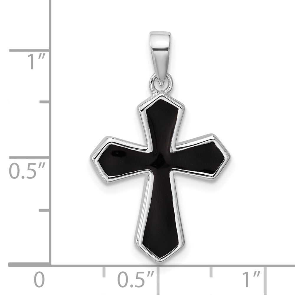 Sterling Silver Rhodium-Plated Black Enamel Cross Pendant