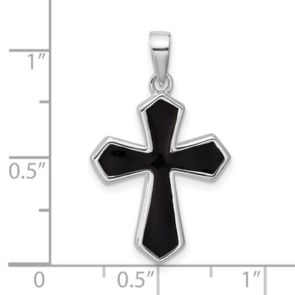 Sterling Silver Rhodium-Plated Black Enamel Cross Pendant
