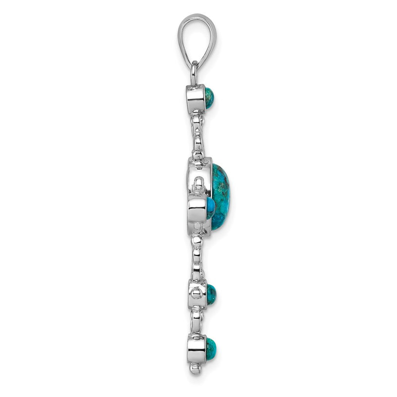 Sterling Silver Rhodium Plated Compressed Turquoise Fancy Cross Pendant