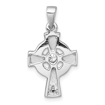 Sterling Silver Rhodium-Plated Polished CZ Celtic Cross Pendant