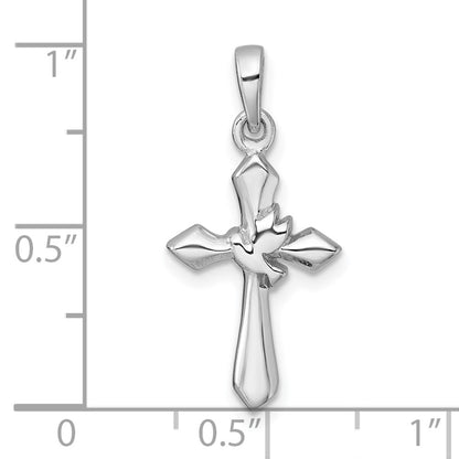 Sterling Silver Rhodium-Plated Polished Cross with Dove Pendant