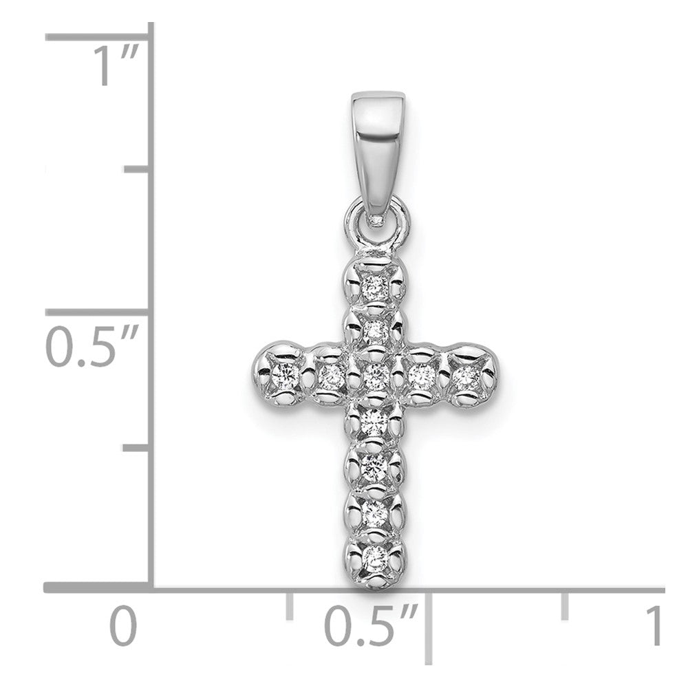 Sterling Silver Rhodium-Plated CZ Polished Cross Pendant