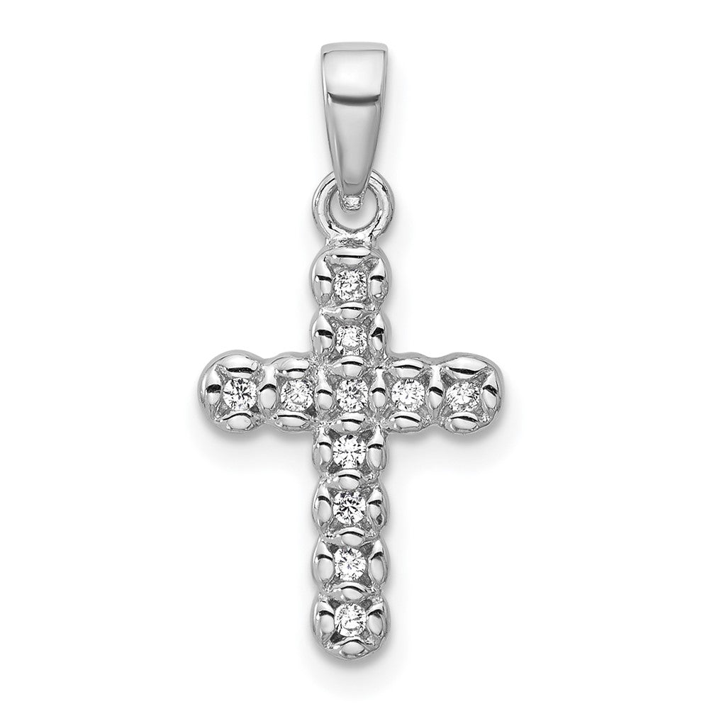 Sterling Silver Rhodium-Plated CZ Polished Cross Pendant