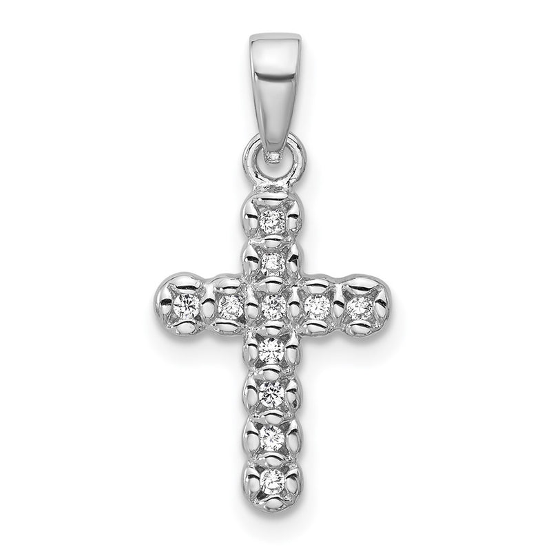 Sterling Silver Rhodium-Plated CZ Polished Cross Pendant