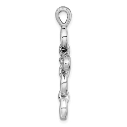 Sterling Silver Rhodium Plated Polished Puffed Mariner/anchor Link Cross Pendant