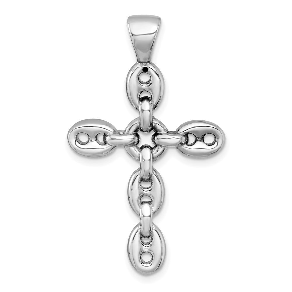 Sterling Silver Rhodium Plated Polished Puffed Mariner/anchor Link Cross Pendant