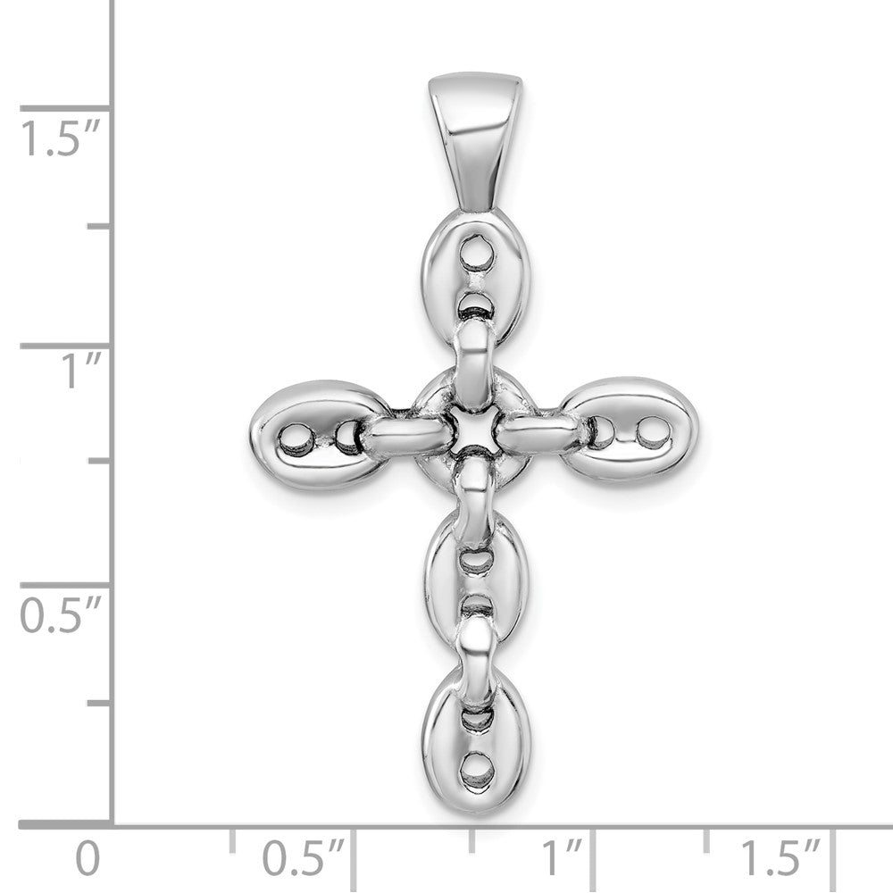 Sterling Silver Rhodium Plated Polished Puffed Mariner/anchor Link Cross Pendant