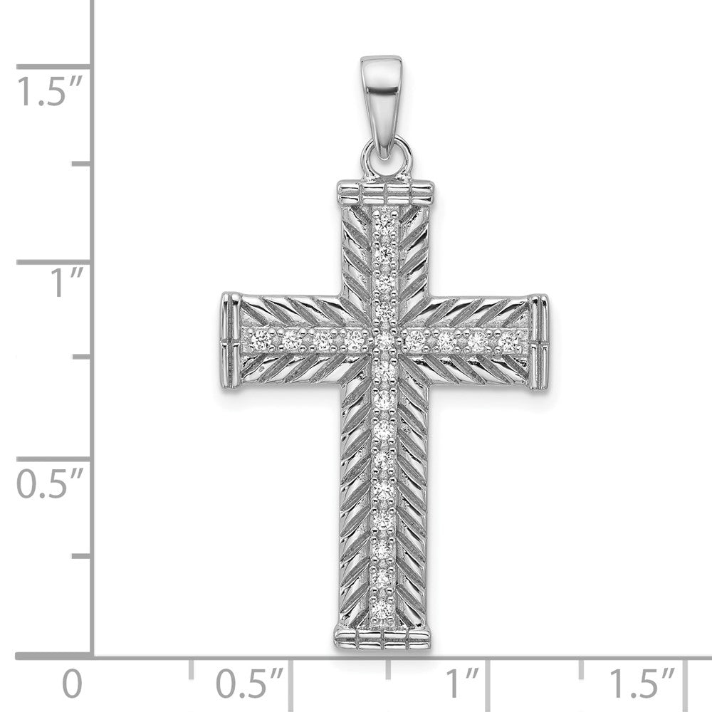 Sterling Silver Rhodium-Plated CZ Cross Pendant