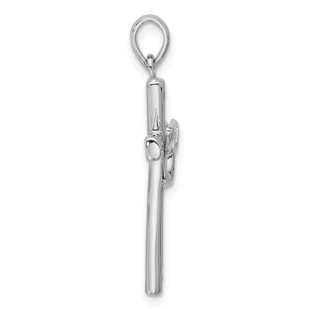 Sterling Silver Rhodium-Plated CZ Polished Trinity Cross Pendant