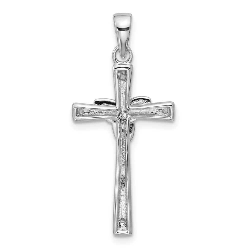 Sterling Silver Rhodium-Plated CZ Polished Trinity Cross Pendant