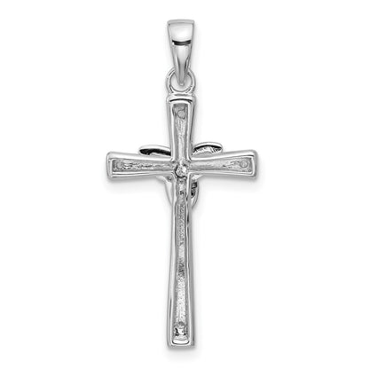 Sterling Silver Rhodium-Plated CZ Polished Trinity Cross Pendant