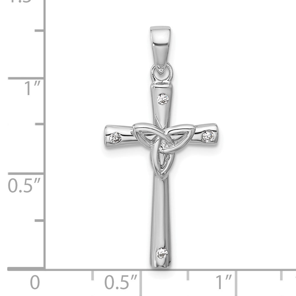 Sterling Silver Rhodium-Plated CZ Polished Trinity Cross Pendant