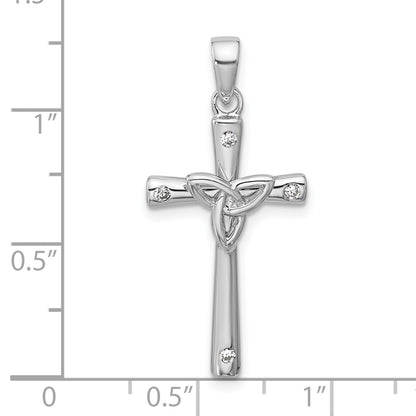 Sterling Silver Rhodium-Plated CZ Polished Trinity Cross Pendant