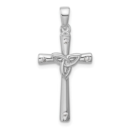 Sterling Silver Rhodium-Plated CZ Polished Trinity Cross Pendant