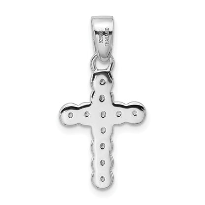 Sterling Silver Rhodium-Plated CZ Polished Cross Pendant