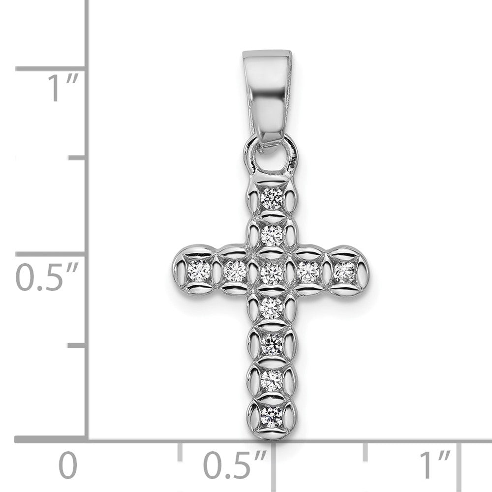 Sterling Silver Rhodium-Plated CZ Polished Cross Pendant
