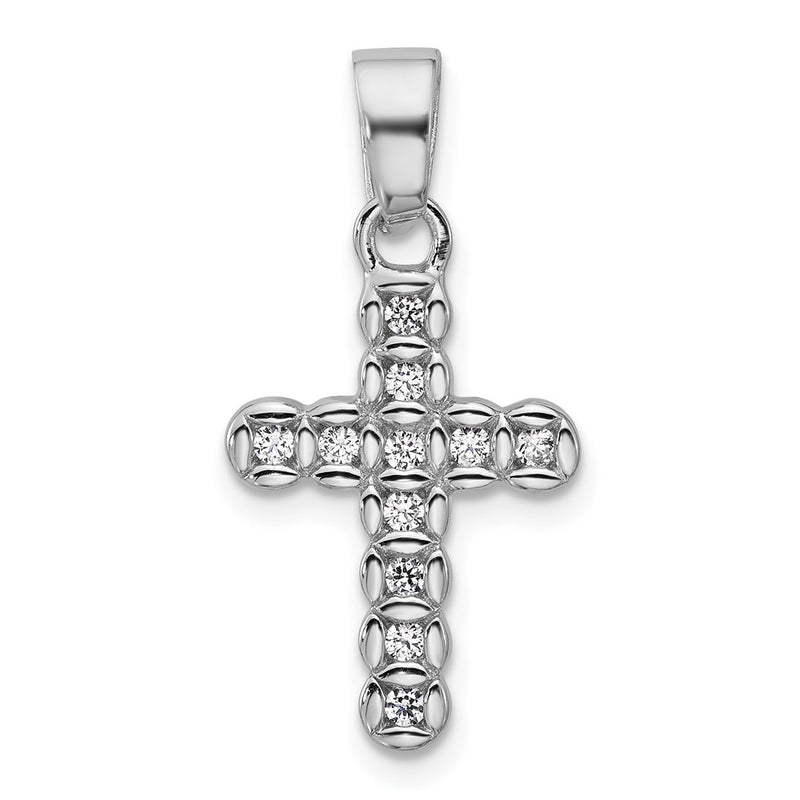Sterling Silver Rhodium-Plated CZ Polished Cross Pendant
