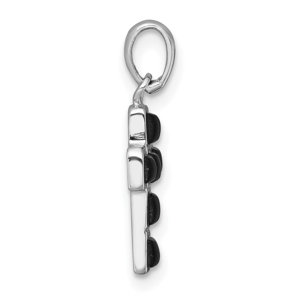 Sterling Silver Rhodium-Plated Polished Onyx Cross Pendant