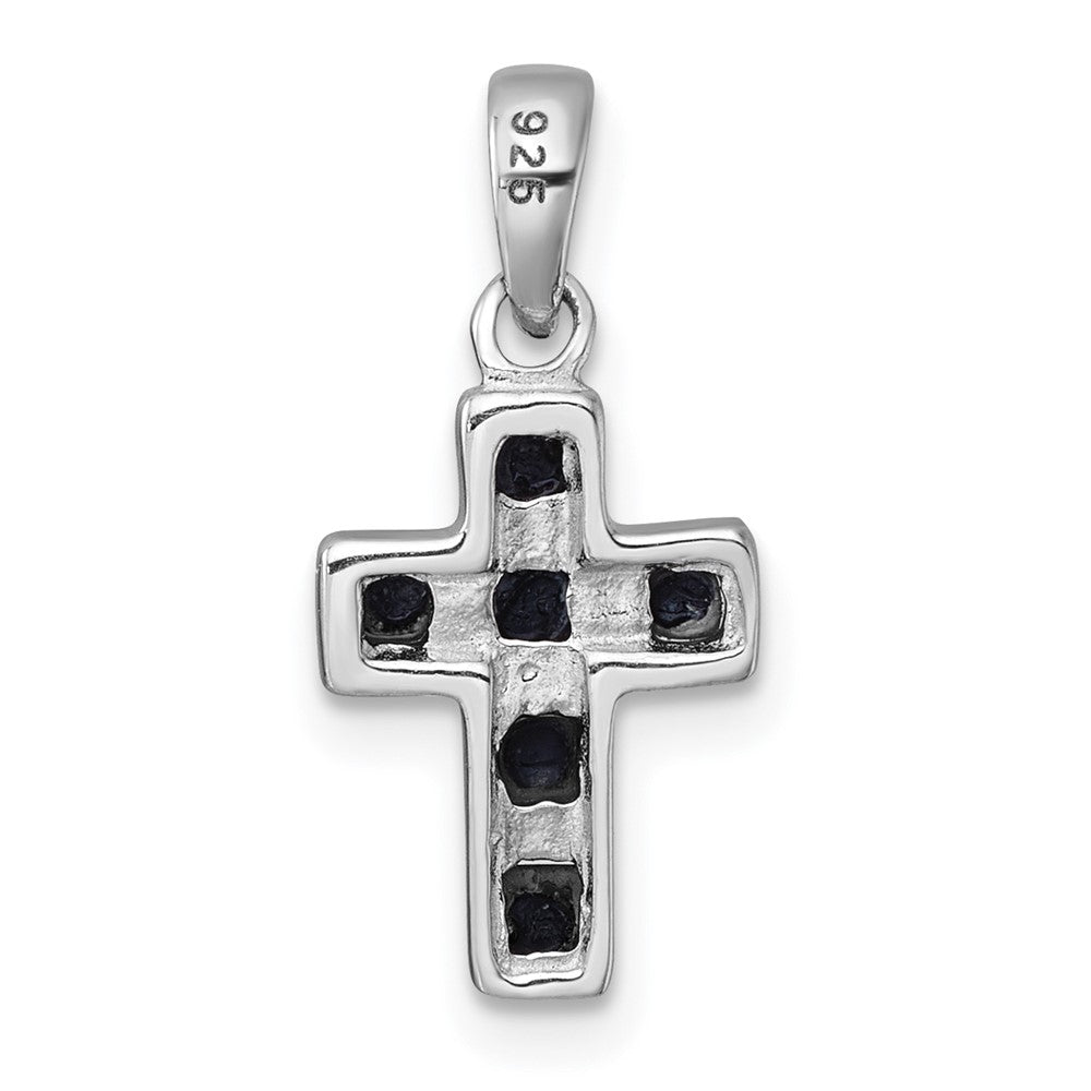 Sterling Silver Rhodium-Plated Polished Onyx Cross Pendant