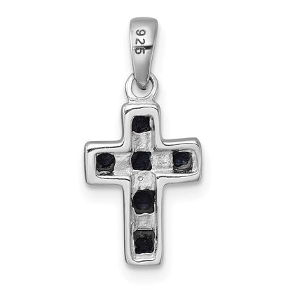 Sterling Silver Rhodium-Plated Polished Onyx Cross Pendant