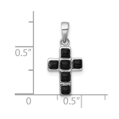 Sterling Silver Rhodium-Plated Polished Onyx Cross Pendant