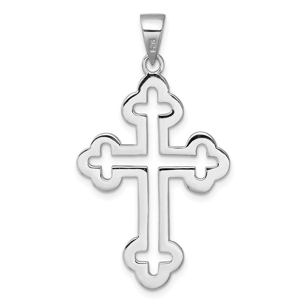 Sterling Silver Rhodium-Plated Polished Cutout Budded Cross Pendant