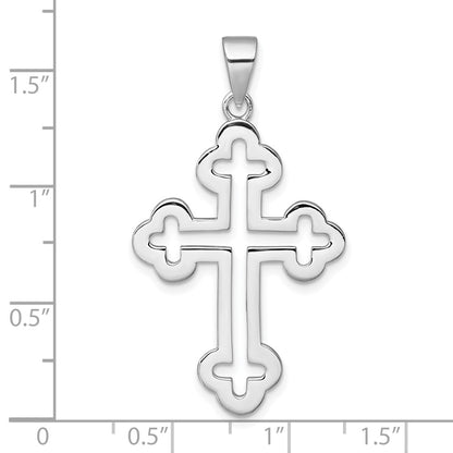Sterling Silver Rhodium-Plated Polished Cutout Budded Cross Pendant